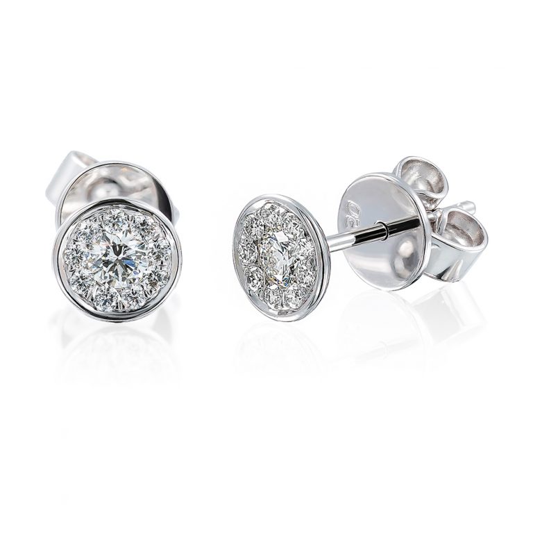 Bezel Set Cluster Diamond Studs White Gold Holloway Diamonds