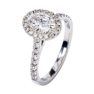 Oval diamond with halo 18k white gold