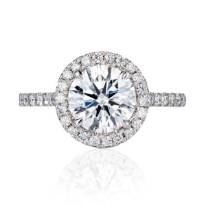 18k white gold round 2ct diamond with fine grain set halo ring