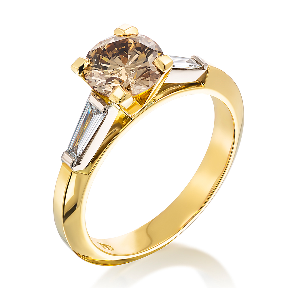 Champagne Diamond Solitaire with Baguettes Ring | Holloway Diamonds