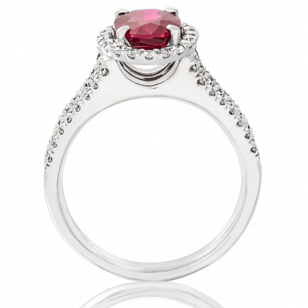 Oval Ruby with Diamond Halo on a Diamond Set Split Band - Image 2