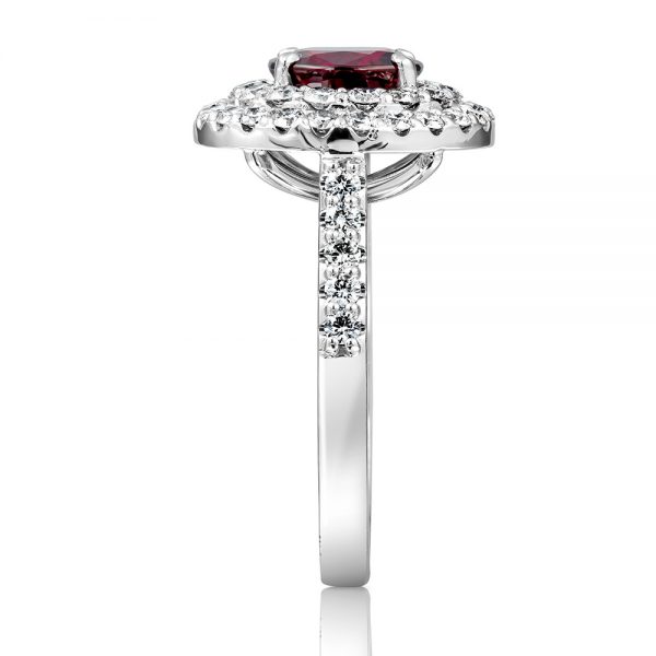 Oval Ruby Ring with Cluster and a Double Row of Diamonds - Image 2