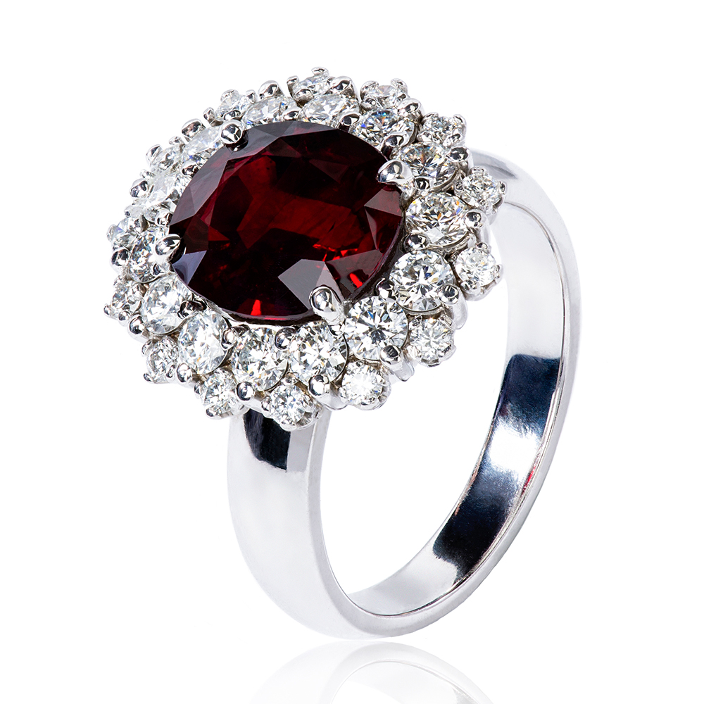 4 carat ruby & double diamond cluster ring - Holloway Diamonds