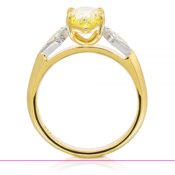 Oval Fancy Yellow Diamond Ring with Two Kite Shaped Diamonds - Image 2