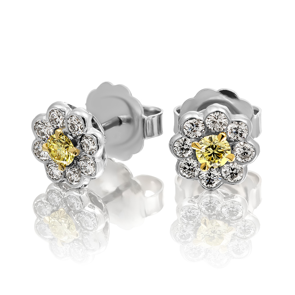 Yellow Diamond Cluster Stud Earring - Holloway Diamonds