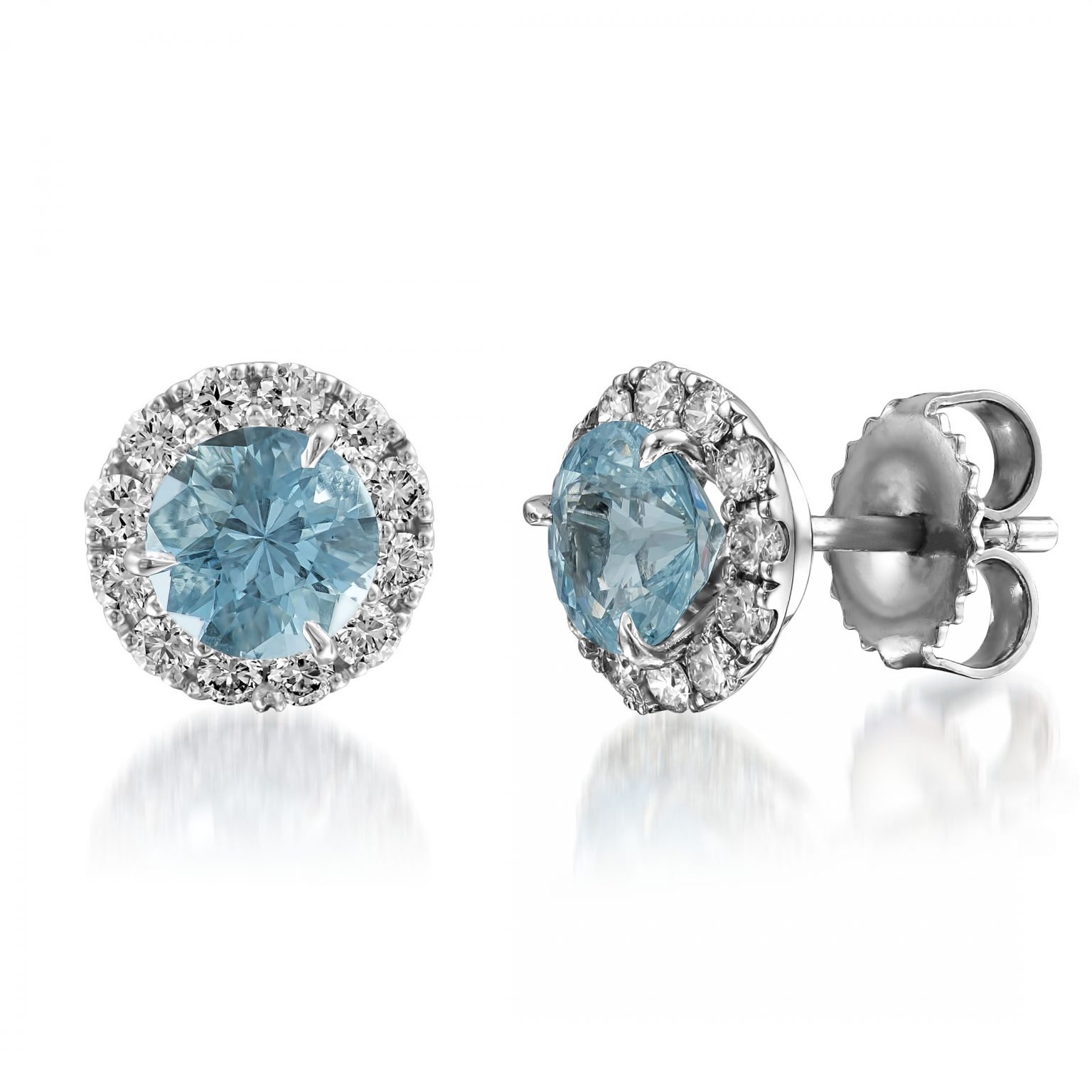 Aquamarine & Diamond Halo Stud Earrings