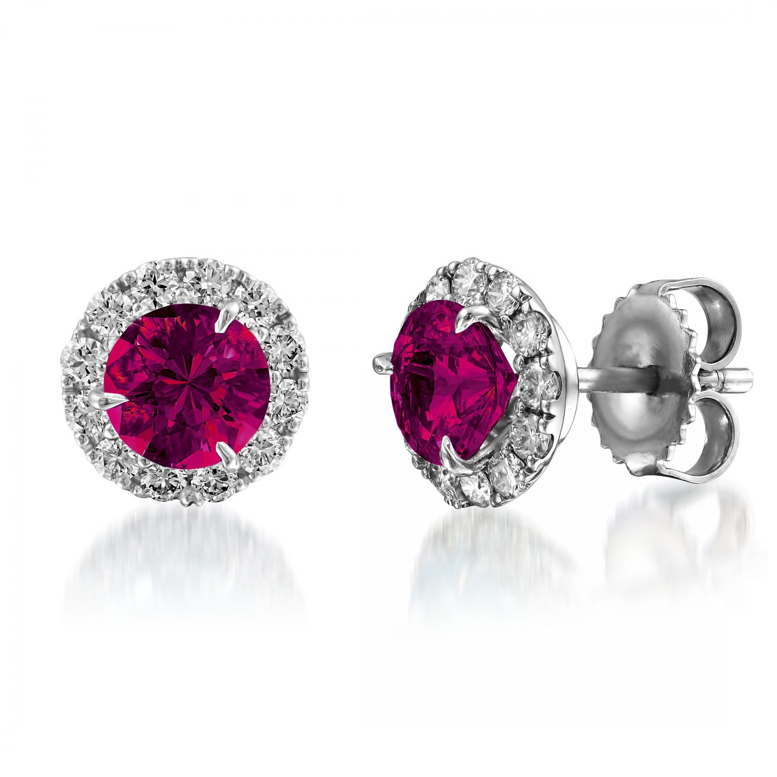 Ruby & Diamond Halo Stud Earrings