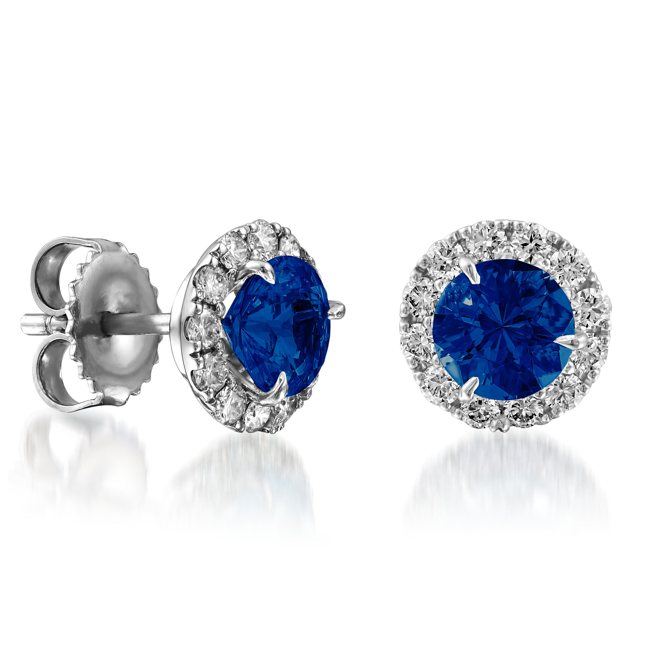 Sapphire earrings with a diamond halo