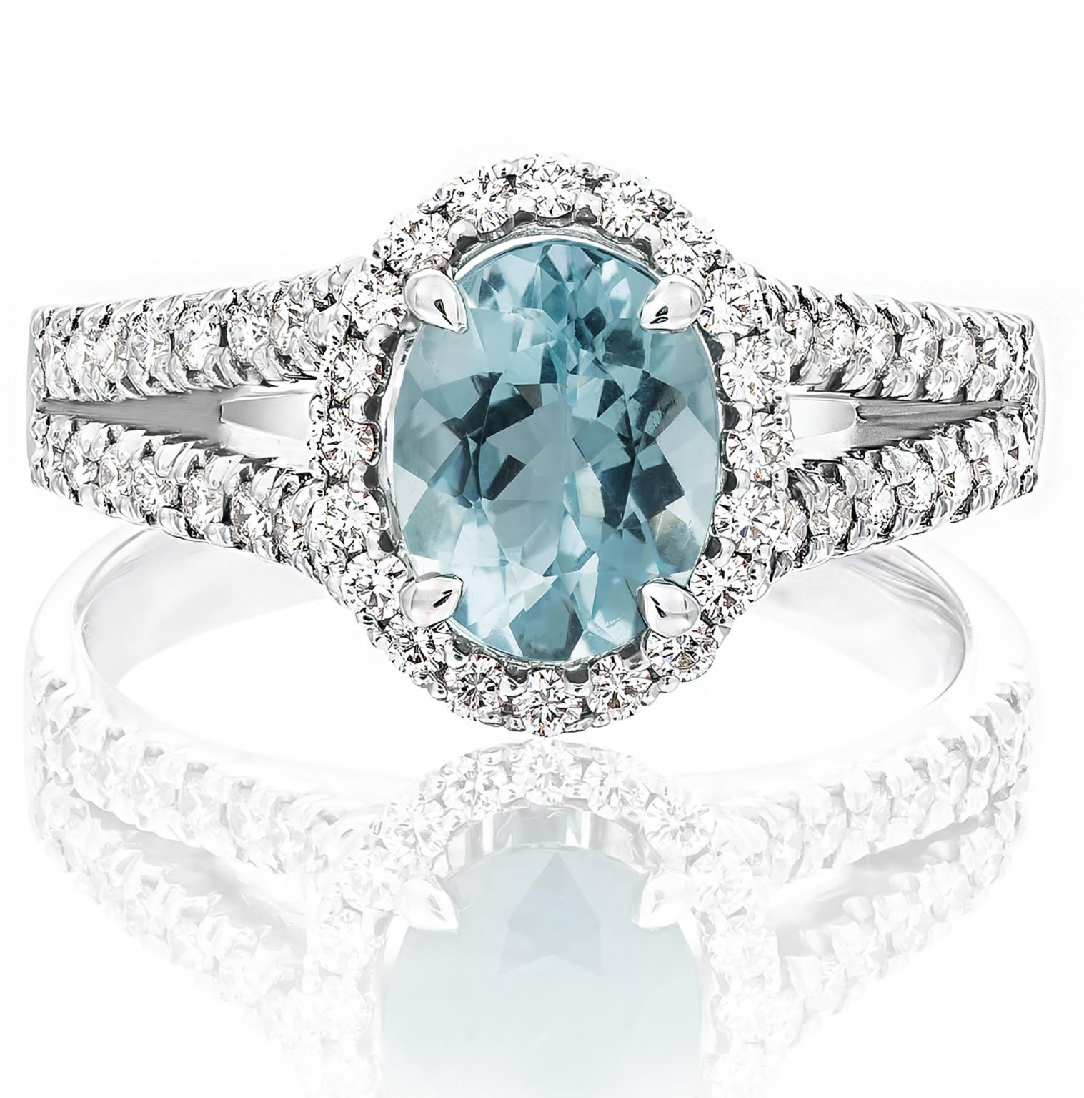 Oval shape Aquamarine & diamond ring - Holloway Diamonds