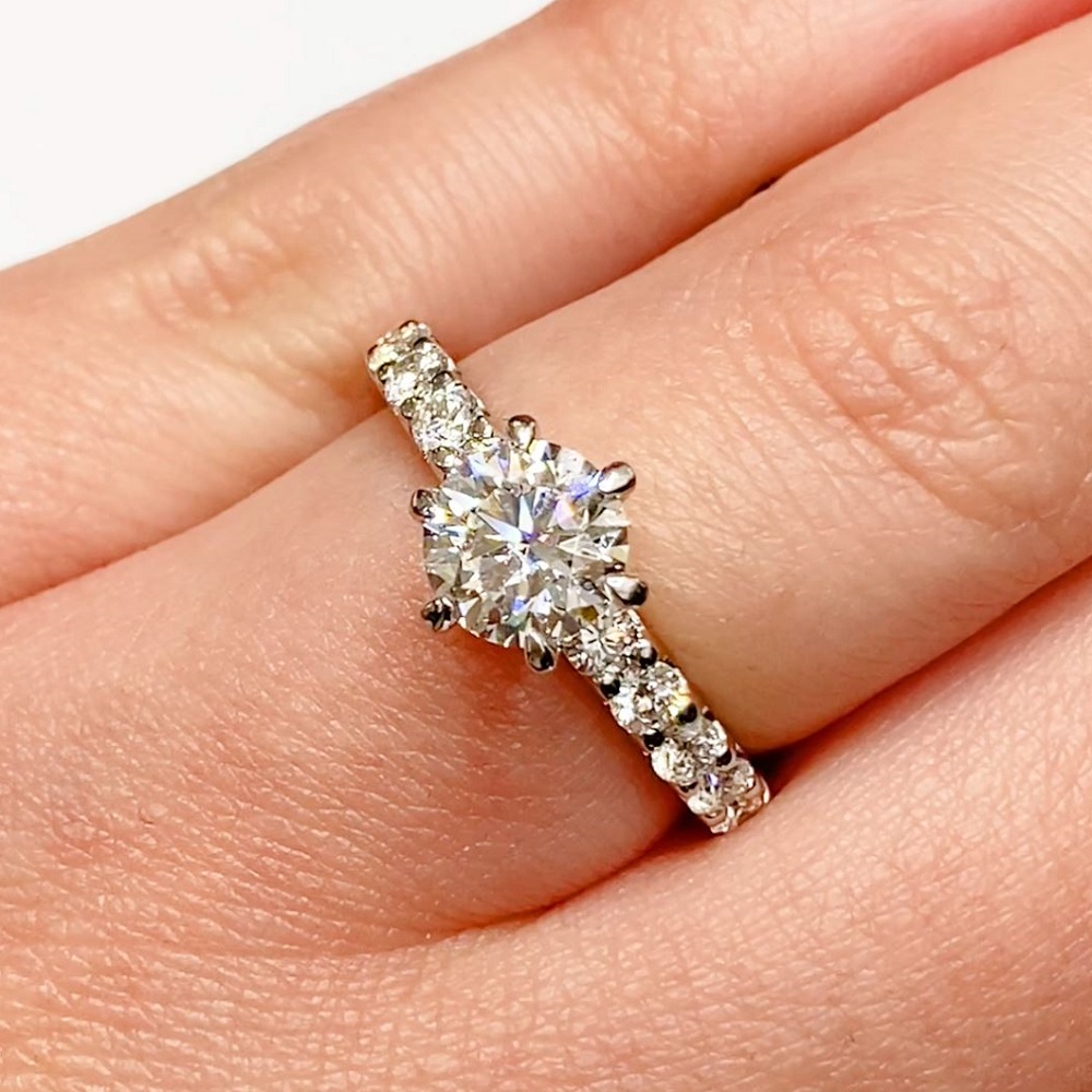 Brilliant cut solitaire & diamond band ring - Holloway Diamonds