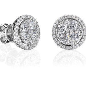 Diamond halo studs in 18 karat white gold