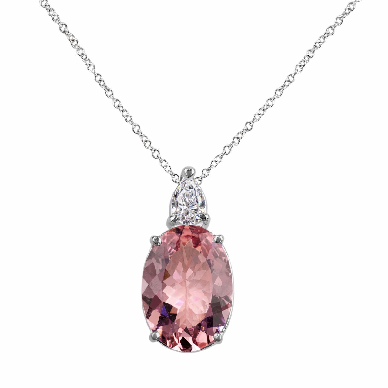 Morganite & Diamond pendant on 18k white Gold