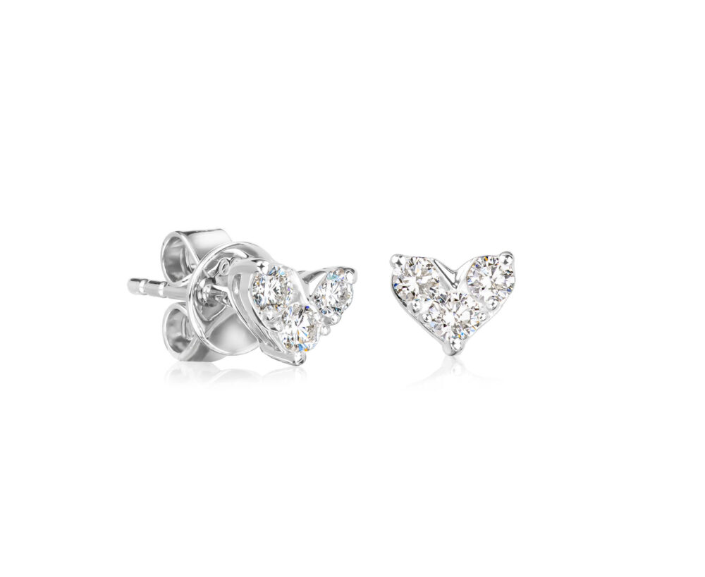 Heart shaped diamond studs with 6 round brilliant cut diamonds