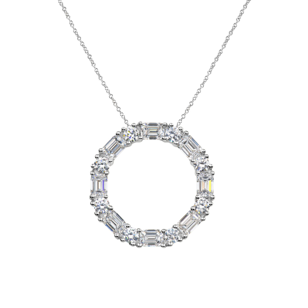 Baguette & Round Cut Diamond Circular Pendant