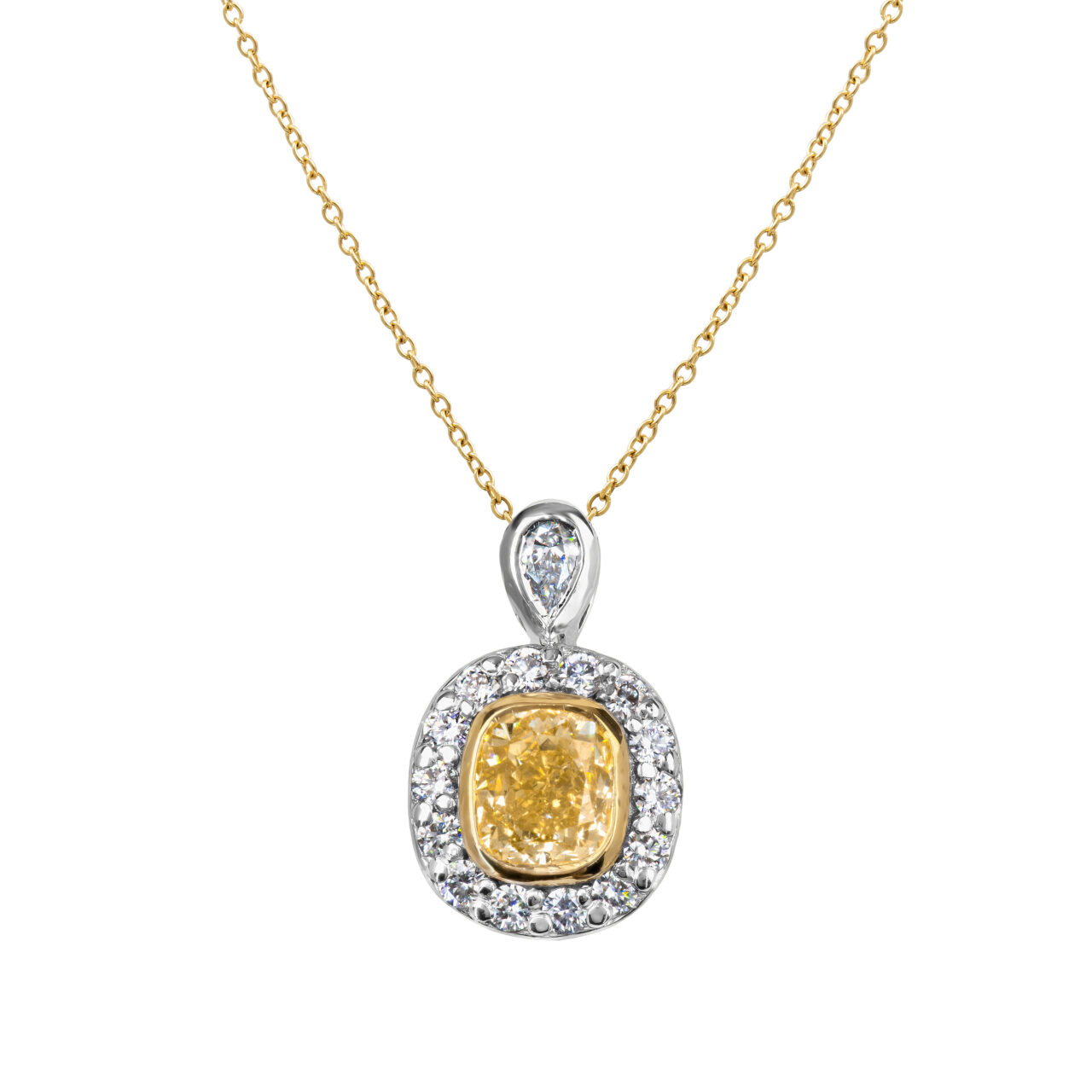 Cushion cut Yellow Diamond Pendant