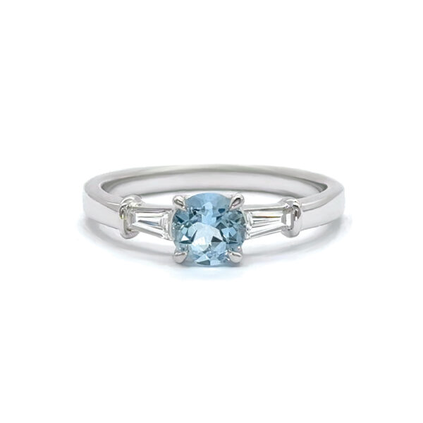 Aquamarine and baguette Diamond Ring white gold