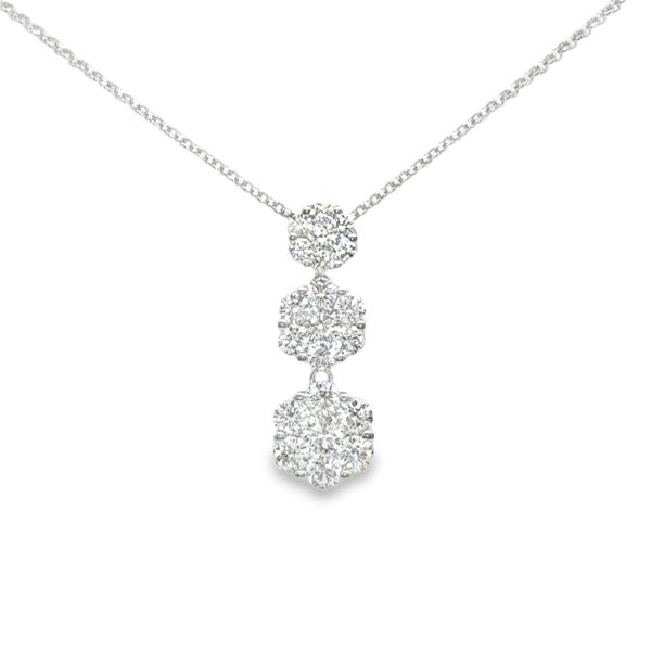 Three Tier Cluster Drop Diamond Pendant