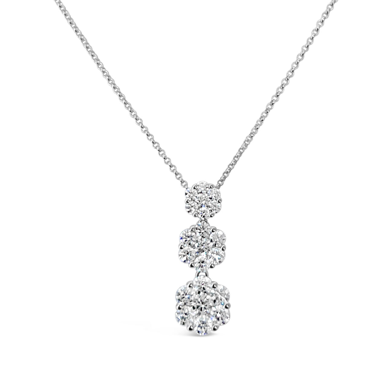 Three Tier Cluster Drop Diamond Pendant