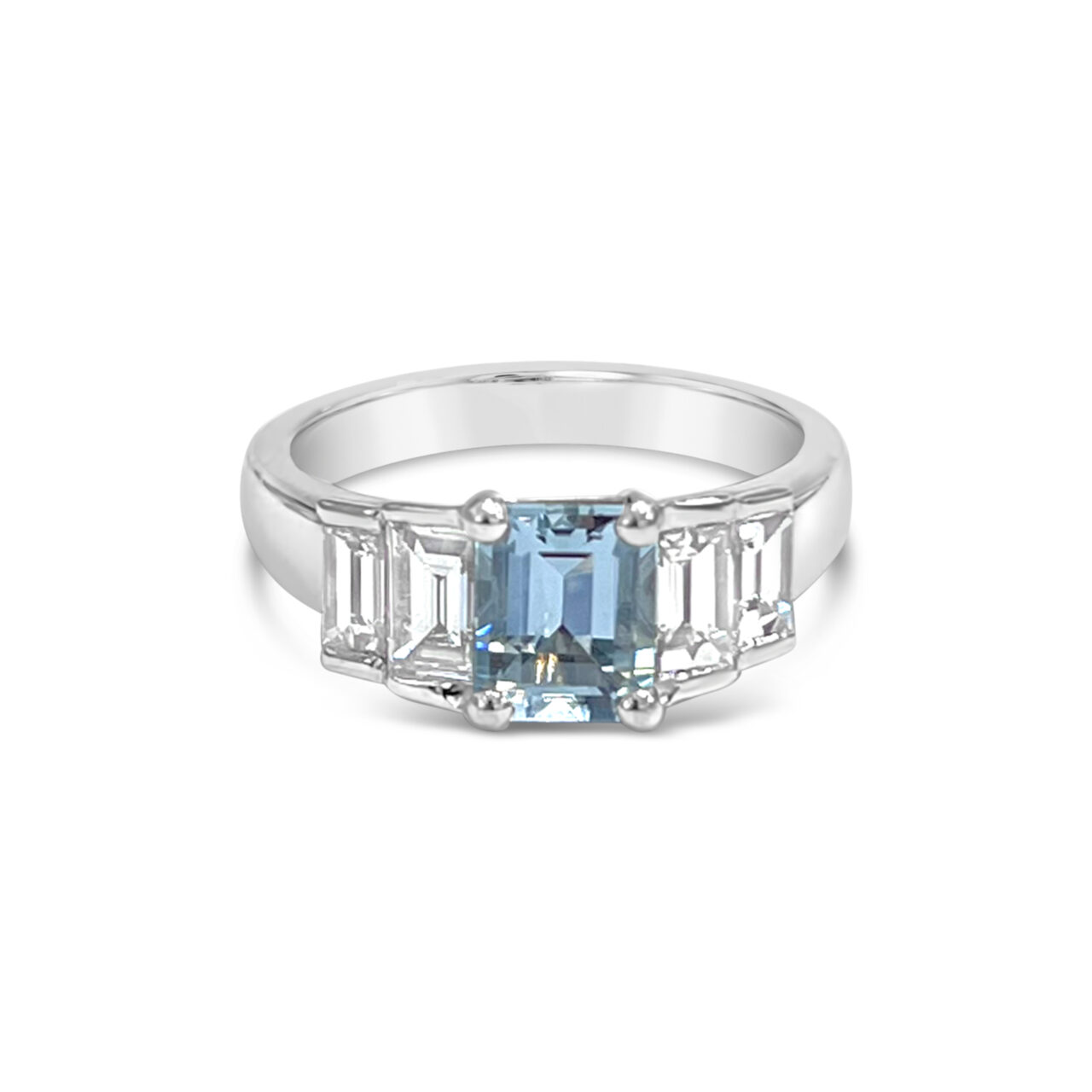 Aquamarine & Diamond Five Across Ring