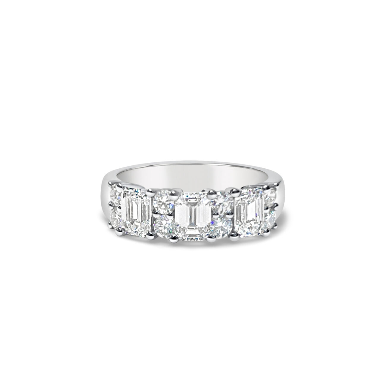 Emerald Cut & Round Brilliant Cut Eternity Cluster Ring