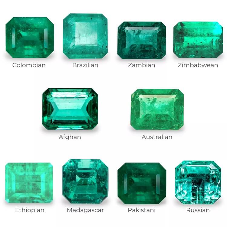 different emerald colour stones